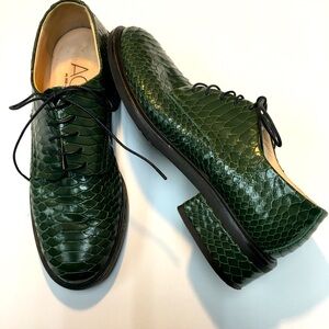 AGL Croc Leather Lace Up Loafers EU 36 Green Classic Preppy Business Office